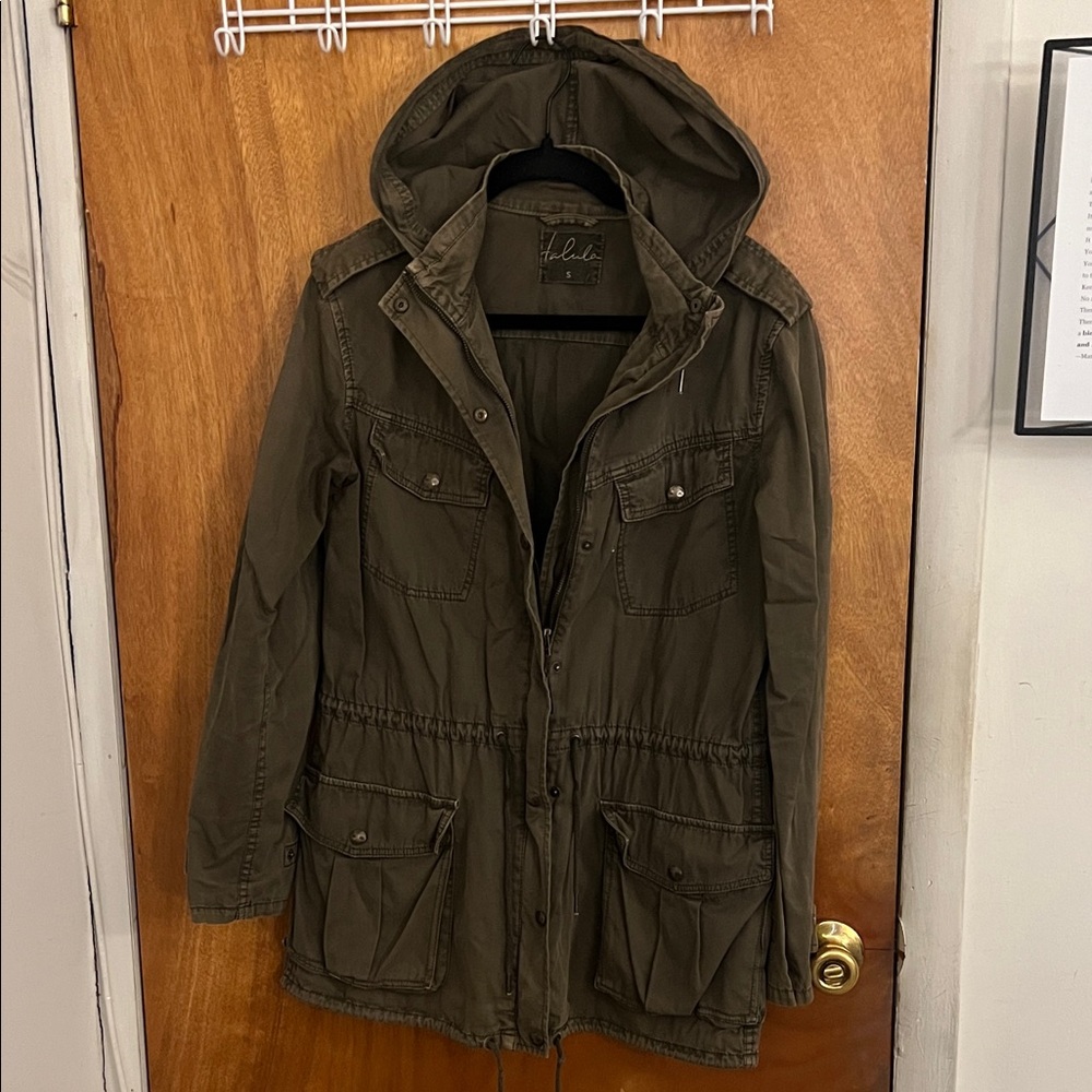 Aritzia Talula Trooper Military Utility Jacket Olive Green Hooded Size S